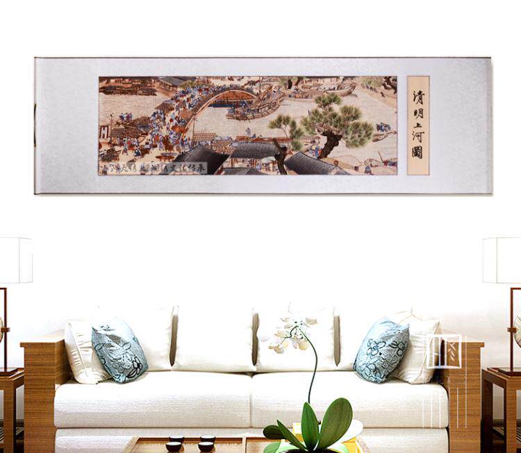 定制湘绣全景长卷清明上河图单面软裱客厅书房中式装饰张择端名画