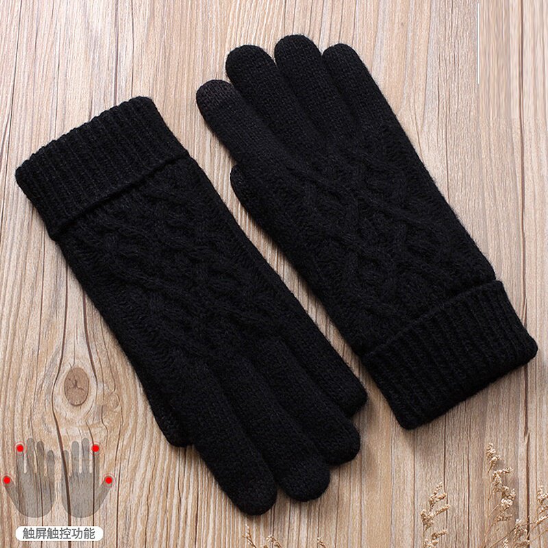秋冬季新品女士双层加厚加绒触屏触控保暖韩版针织羊绒纯羊毛手套