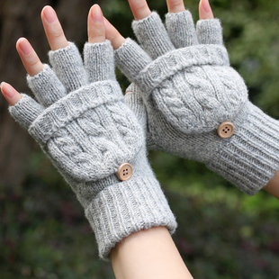 手套女冬季新款女士半指露指翻盖短款韩版保暖羊绒学生纯羊毛手套