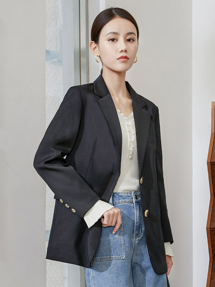 她图女士西服女韩版黑色西装外套女休闲宽松黑色上衣秋季2021新款