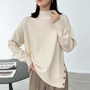 她图2024秋冬新款针织打底衫女气质保暖百搭罗纹边饰修身显瘦上衣