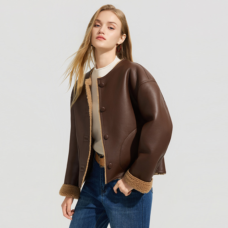 她图专柜同款2025冬季新款宽松保暖气质时尚两面穿毛毛颗粒绒外套