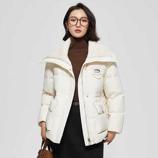 她图米白色2024冬季新款羽绒服女短款小个子时尚大翻领白鸭绒外套