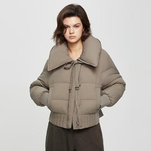 她图大翻领时尚气质短款羽绒服女士2024冬季新款系绳宽松保暖外套