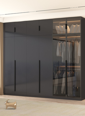 衣柜家用卧室现代简约新款爆款玻璃柜子组合出租房用收纳储物衣橱