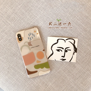 iPhone11pro手机壳适用于苹果12文字6/7/8/7plus软XR/XSMAX冷13/14/15/16/mini冷淡风抽象画