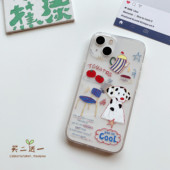 8透明7plus mini套 XR可爱12 趣味iPhone11pro手机壳适用XSMAX苹果6 插画风情侣