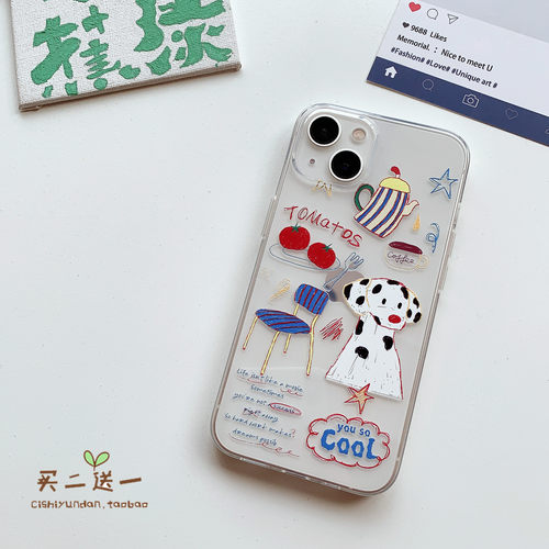 苹果斑点狗手机壳可爱卡通风ins