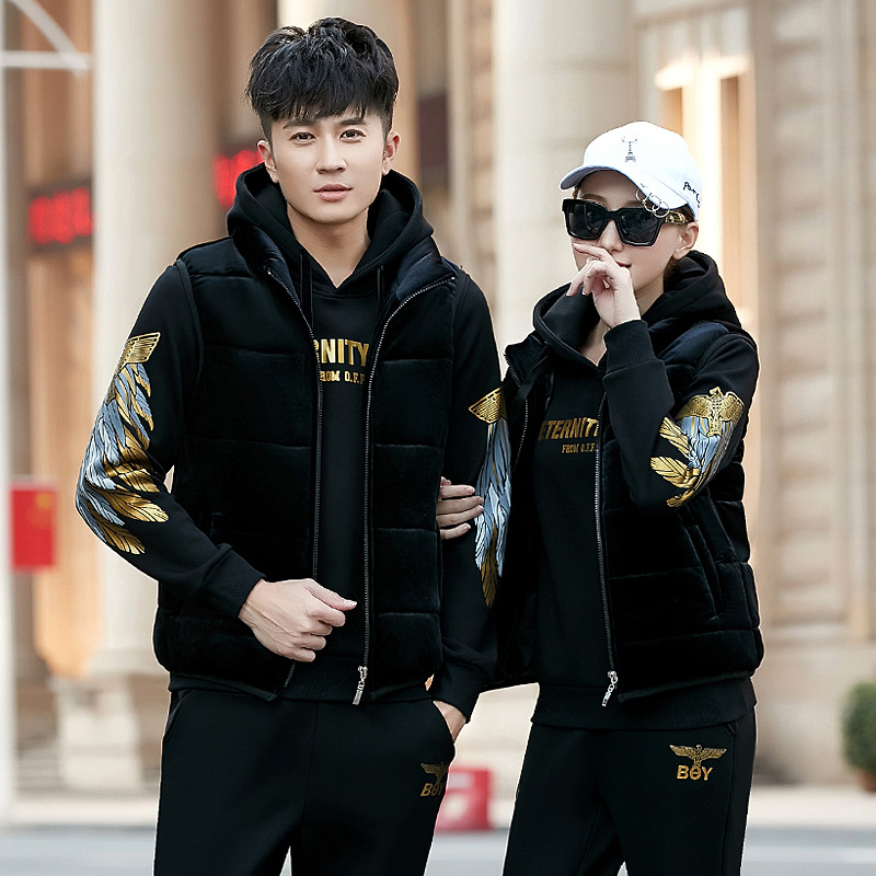 李宁潮男联名情侣款卫衣套装秋冬季三件套加厚加绒运动服女士保暖