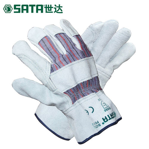 世达工具经济型半皮耐磨劳保手套半牛皮防切割工作手套FS0101-02