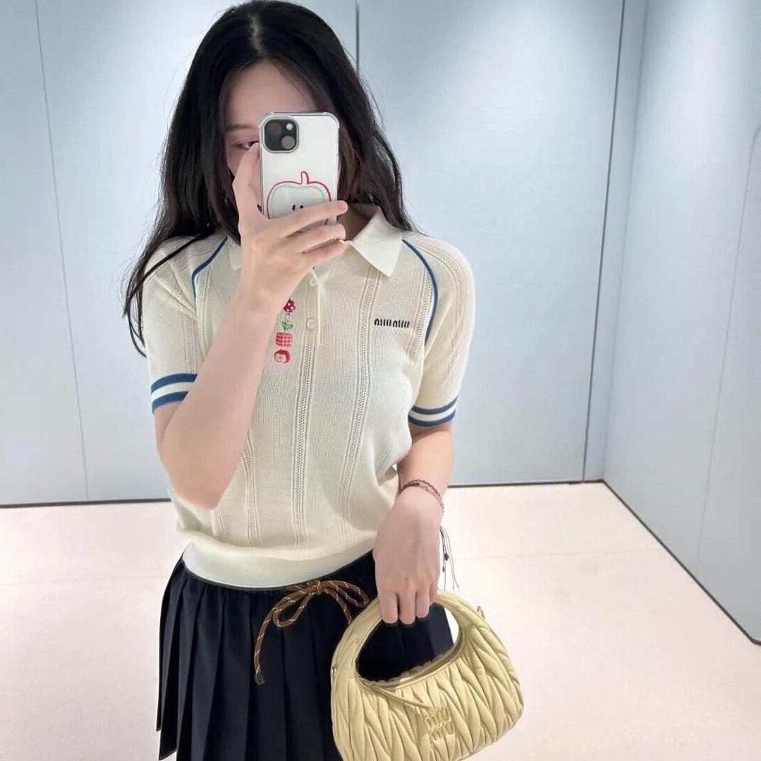 2025夏季新款polo领短袖针织衫女韩系设计感百搭上衣休闲风显瘦潮