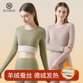女上衣 圆领长袖 羊绒蚕丝保暖内衣加绒厚防寒打底秋衣秋裤 德绒冬季