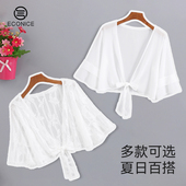 小外搭雪纺减龄上衣配吊带裙 女夏天穿 披肩短袖 t恤女蕾丝雪纺衫