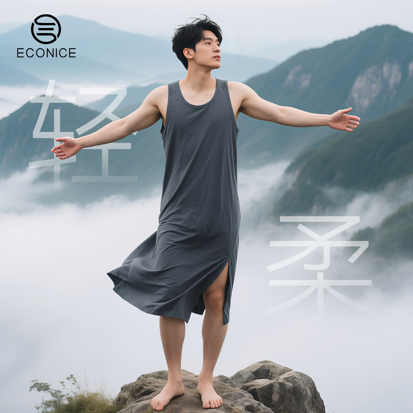 男士睡裙莫代尔2025新款夏季薄浴袍睡衣丝滑冰丝大码宽松背心睡袍