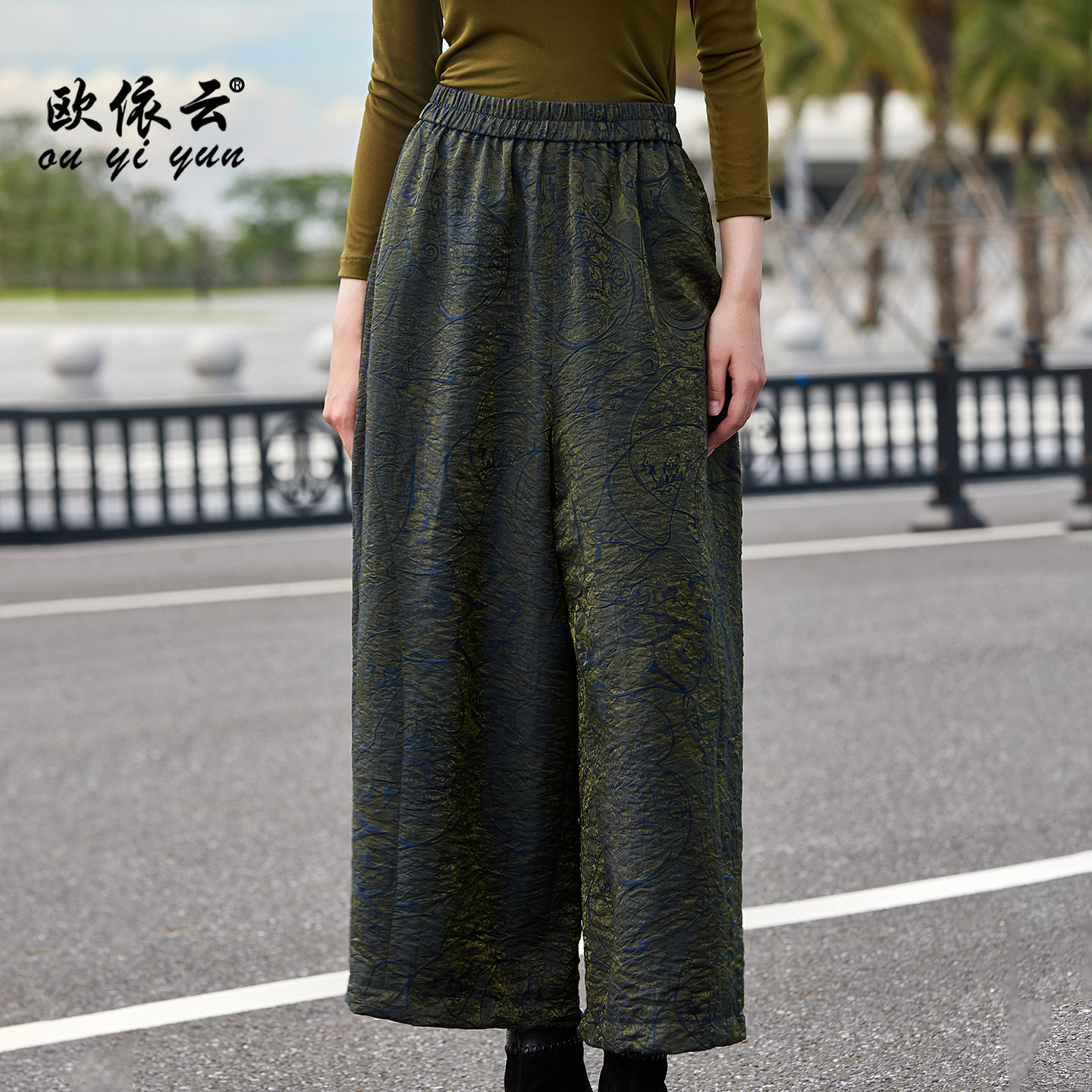 洋气阔腿裤中年女大码9分裤显瘦图片