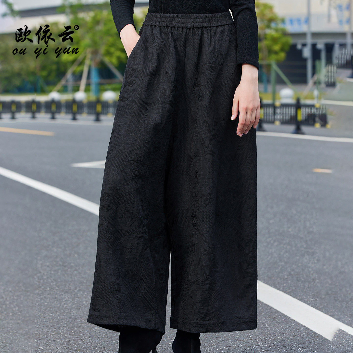 显瘦洋气阔腿裤妈妈秋装大码女裤图片