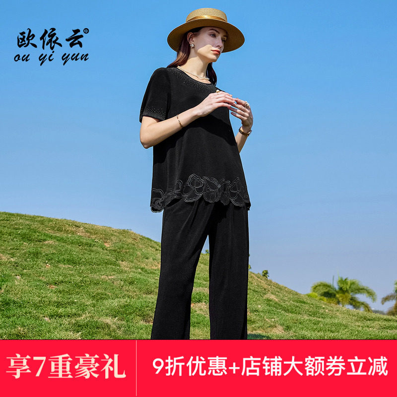 中老年妈妈夏季时尚套装两件套女