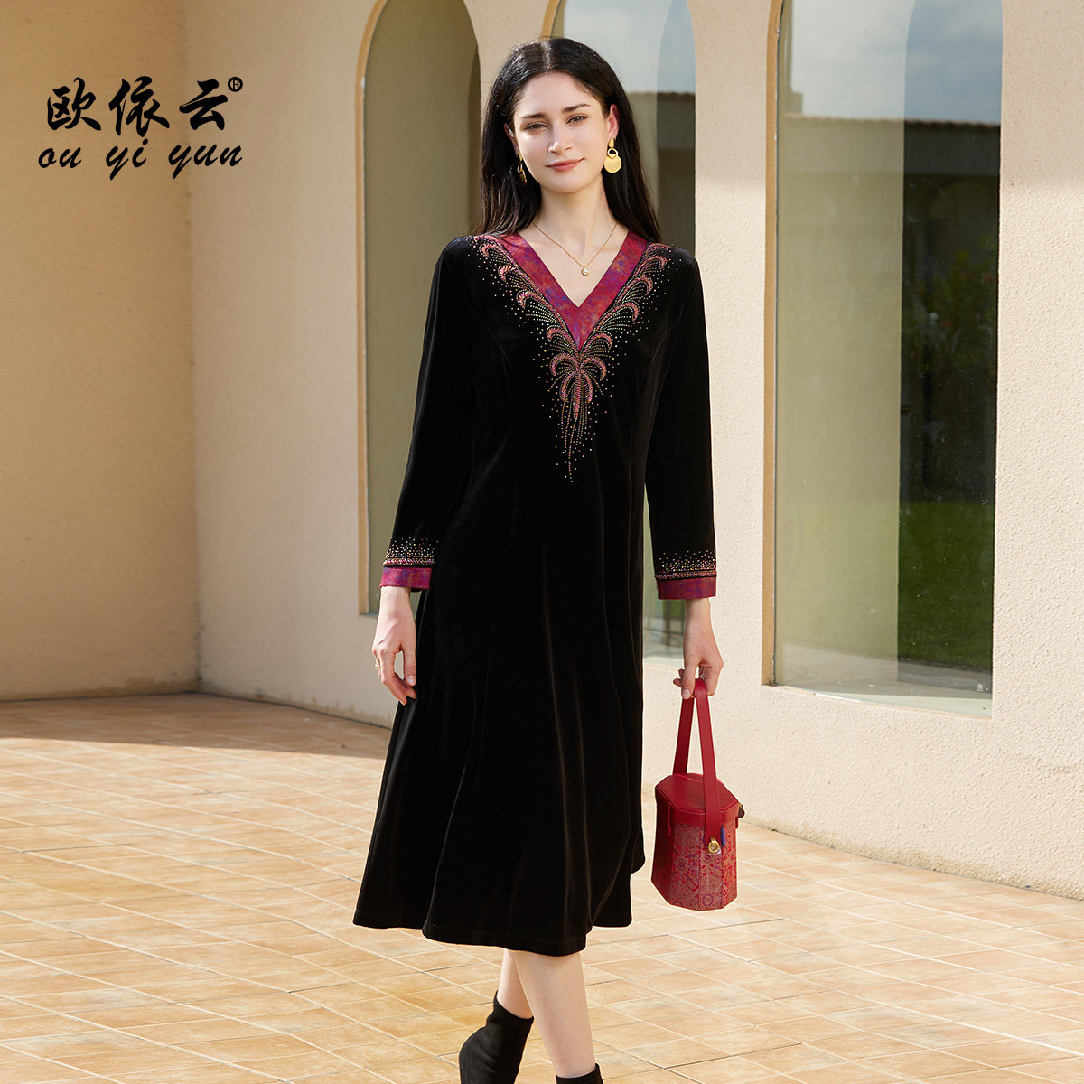 时尚收腰连衣裙洋气妈妈春装裙子图片