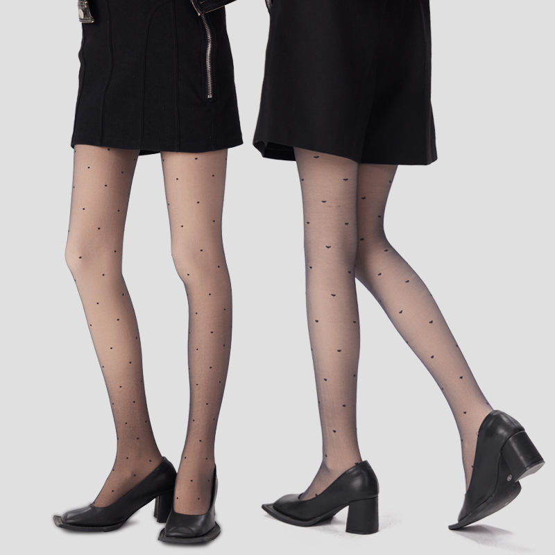 波点爱心黑丝一体双层保暖连裤袜