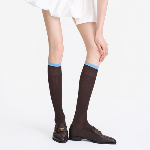 240针韩系撞色夏薄款微透小腿袜