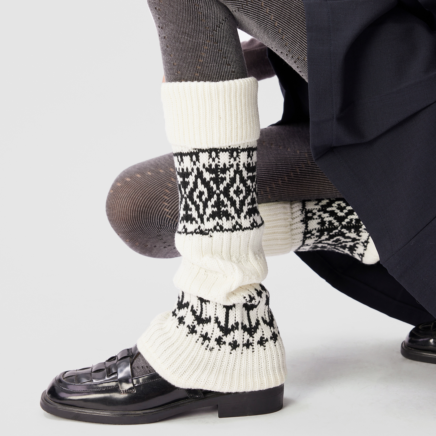 费尔岛雪地靴袜套女秋冬加厚保暖阔腿微喇羊毛腿套复古长筒堆堆袜