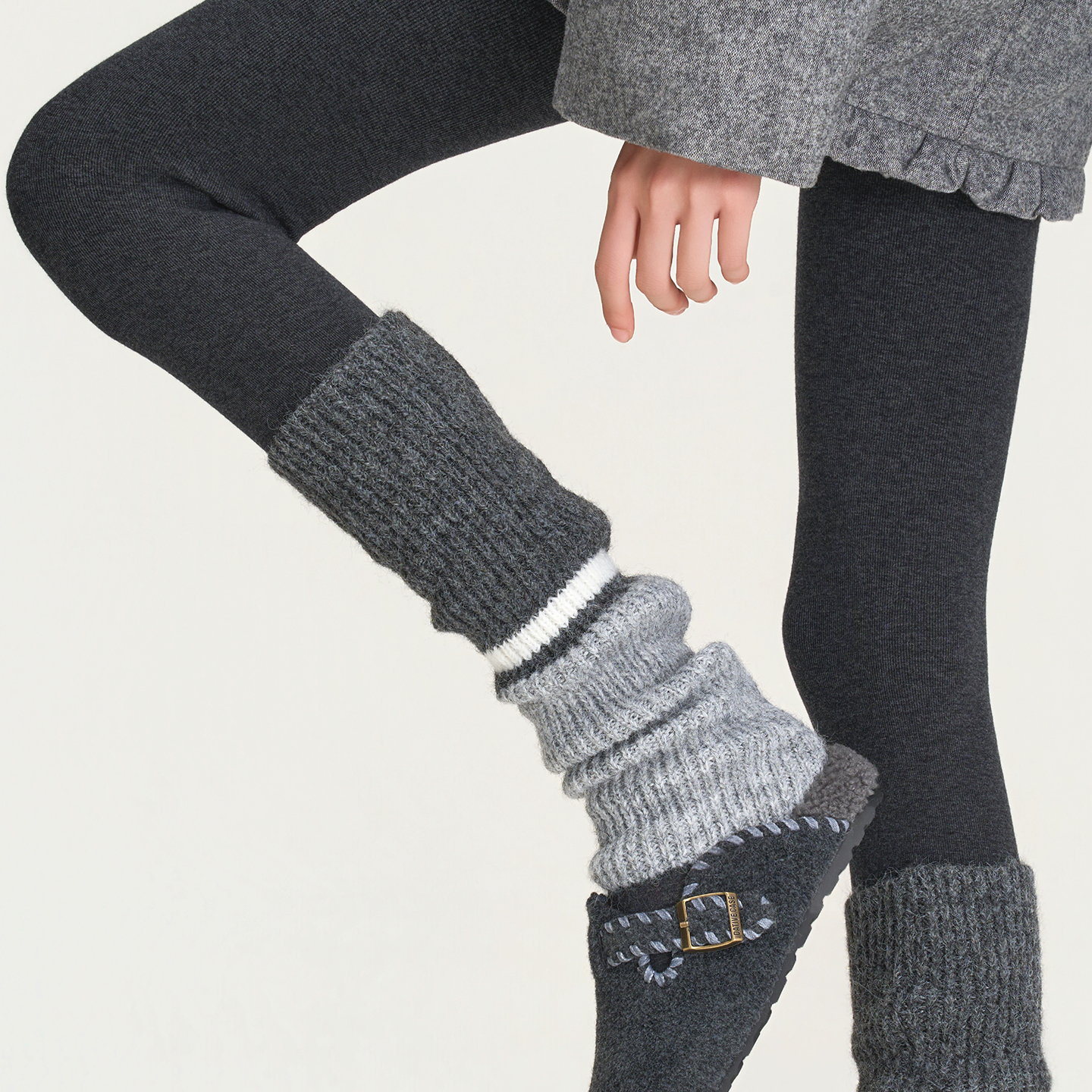 秋冬拼接撞色保暖羊毛堆堆袜套