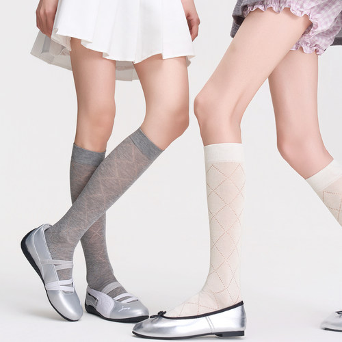 桑蚕丝镂空菱格薄款微透长筒袜子