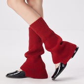 红色T型袜套女士新年本命年腿套秋冬保暖堆堆袜Y2K辣妹针织小腿袜