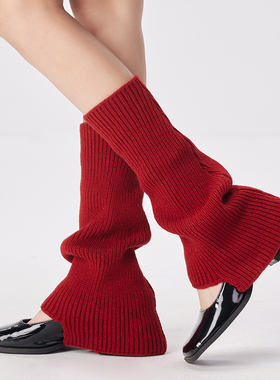 红色T型袜套女士新年本命年腿套秋冬保暖堆堆袜Y2K辣妹针织小腿袜