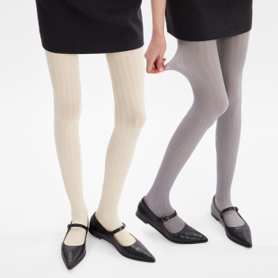 奶白色日系麻花竖条纹连裤 80D微压显瘦百搭灰色打底袜 袜春秋薄款