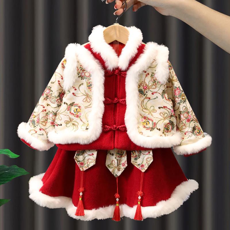 女童拜年服儿童装冬季周岁礼服一岁女宝宝秋冬装过年裙子小孩衣服
