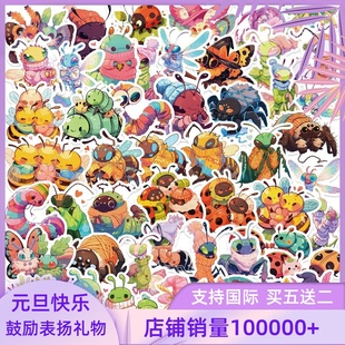 50张糖果系昆虫涂鸦贴纸装 饰吉他笔记本行李箱diy防水贴跨境