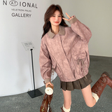 现货ZB296-Y1100粉色皮衣扎染效果短外套P165K248，女装短外套，浙宝296