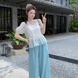 现货Y1135复古波点小衫含内搭+阔腿裤三件套P165K258，女装套装/套裙，浙宝296
