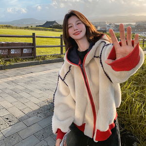 25冬新款Y1096 中古风撞色拼接羊羔毛外套P195K288,女装短外套,浙宝296