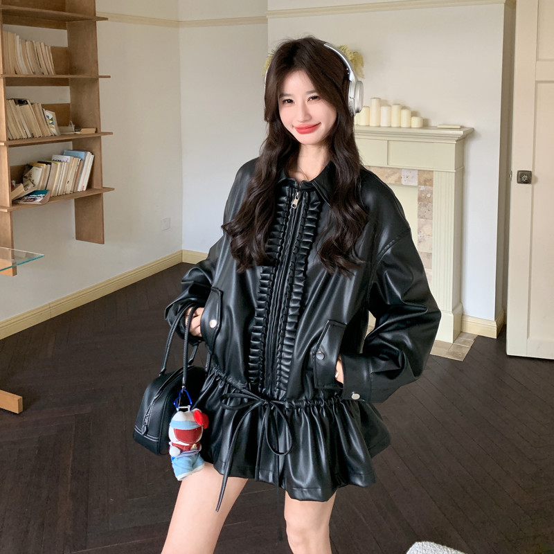 大货2026春新款Y1189木耳边收腰减龄皮衣P170K278，女装皮衣，浙宝296