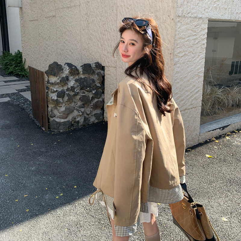 现货2026春新款Y1178格纹拼接风衣外套P180K288，女装风衣，浙宝296