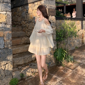 新款现货Y1139  手工串珠挖肩套装短裤两件套P150K218图片