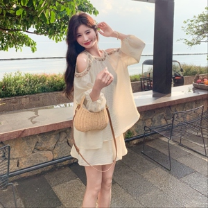 新款现货Y1139  手工串珠挖肩套装短裤两件套P150K218图片
