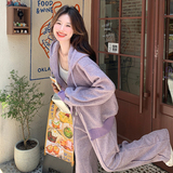 现货ZB296-Y1085丁香紫色针织套装卫衣两件套P180K268，女装运动套装，浙宝296