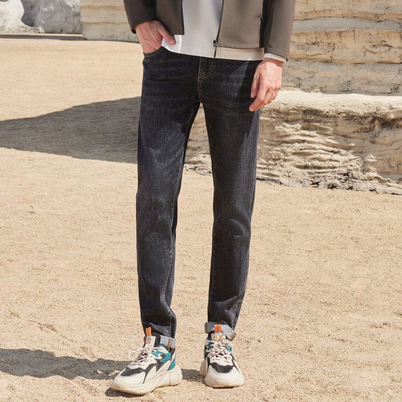半身缘男裤 秋季水洗石磨平整简易经典牛仔裤243101u10103454