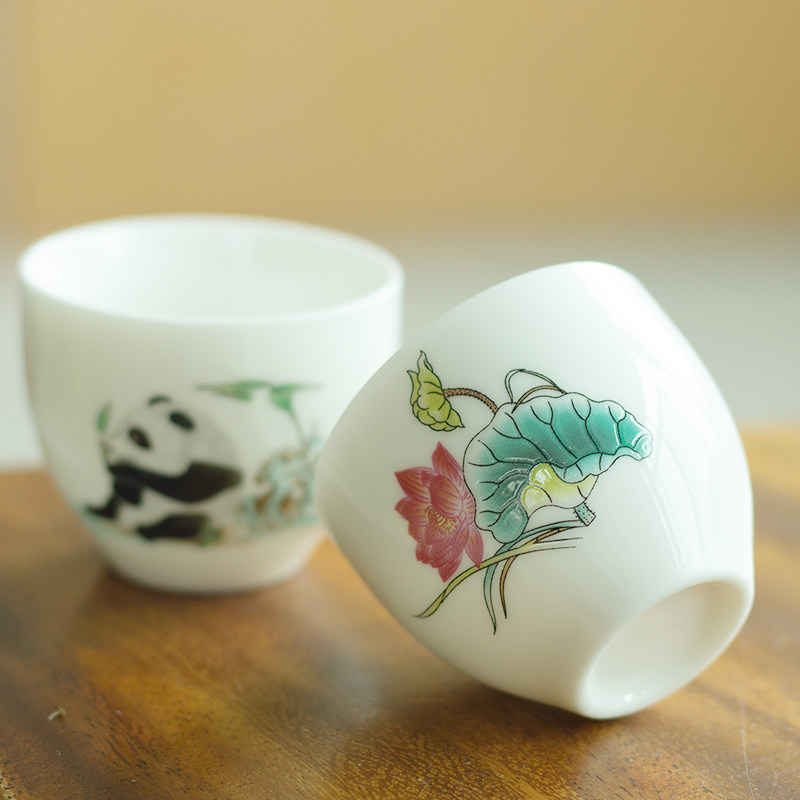 羊脂玉白瓷龙蛋杯家用喝茶小杯子现代简约釉上彩陶瓷品茗功夫茶杯