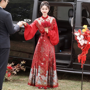 红色敬酒服马面裙2023新款新中式汉服国风订婚结婚礼服结婚服回门
