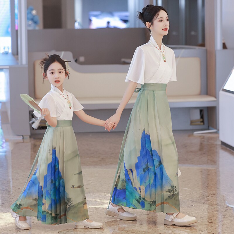 马面裙亲子装母女夏季薄款女童套装高端汉服超仙儿童中式国风夏天