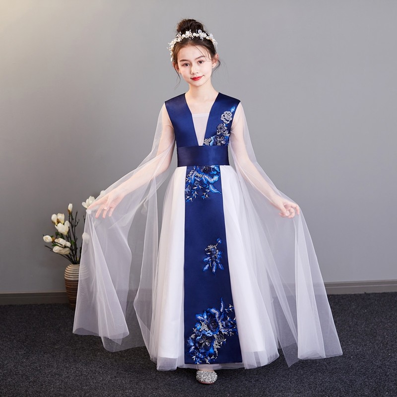 儿童古筝演奏演出服古典舞二胡琵琶表演礼服女童中国风唐装公主裙