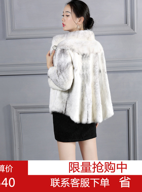 进口整貂水貂皮草女外套修身裘皮短款立领十字貂时尚貂皮大衣女款