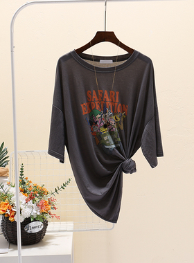 卡通减龄夏季新款宽松大版白色短袖t恤女薄款防晒天丝半袖上衣潮