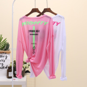 防晒衣套头宽松字母糖果色冰丝防晒T恤女轻薄款 长袖 新款 2026夏季