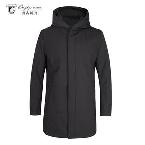 奥古利奥冬季新品中长款羽绒服男士连帽款时尚有型显瘦白鸭绒