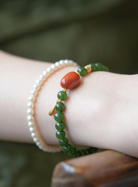 和田玉碧玉绿色南红手串女串珠手链翡翠玉石厂家直销一件代发批发